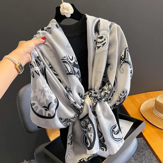 Silver Hina Printed Viscose Scarf