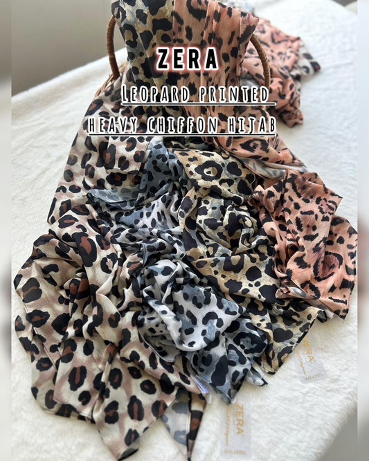 Zera Leopard Printed Heavy Chiffon Hijab