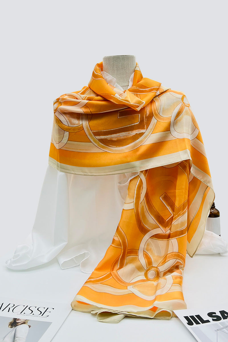 Orange F Printed Silk Scarf