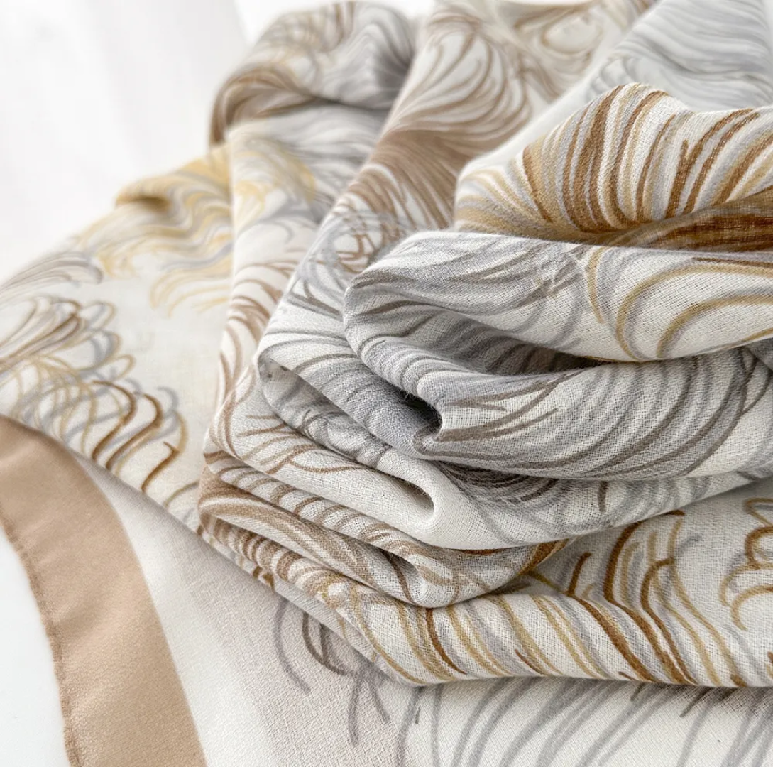 Ostrich Feather Printed Viscose Scarf