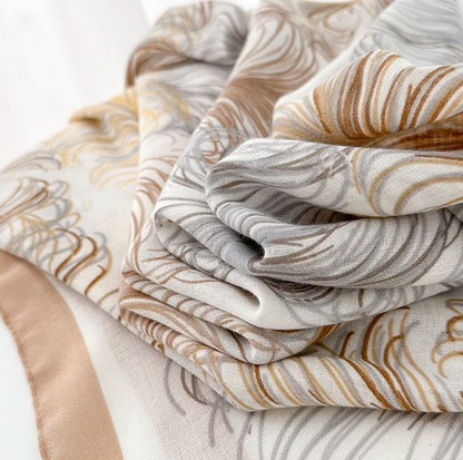Ostrich Feather Printed Viscose Scarf
