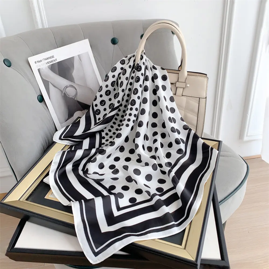 Letters Dot Cream Silk Square Scarves 70 CM