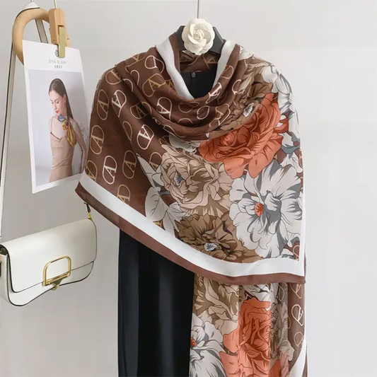 A Flower Brown Viscose Scarf