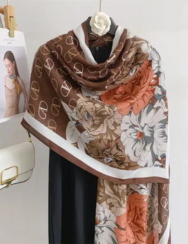 A Flower Brown Viscose Scarf