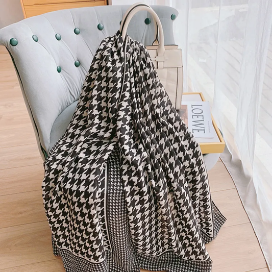Black Cream M Printed Silk Scarf