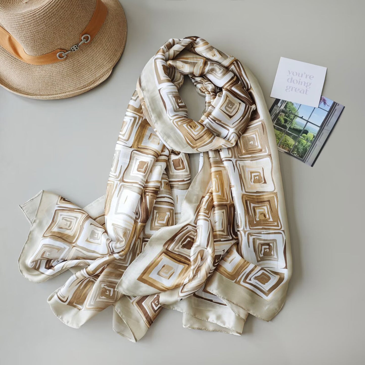 Desert Grid Printed Silk Scarf Summer Edition 26'
