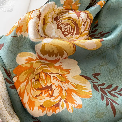 Green Gleam Roses Printed Silk Scarf