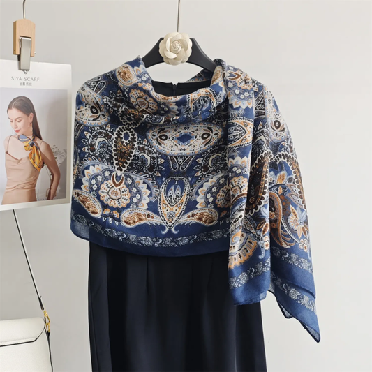 Blue Meher Printed Viscose Scarf