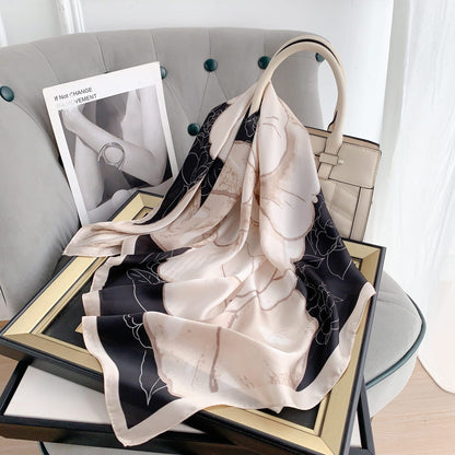Black Rose Silk Square Scarves 70 CM