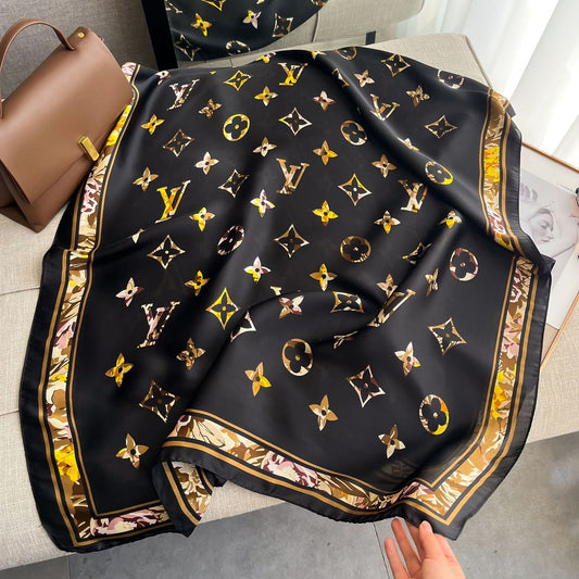Half L Black Brand Printed Silk Scarf