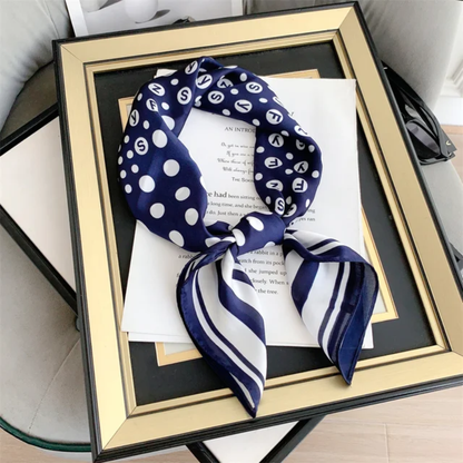 Letters Dot Blue Silk Square Scarves 70 CM