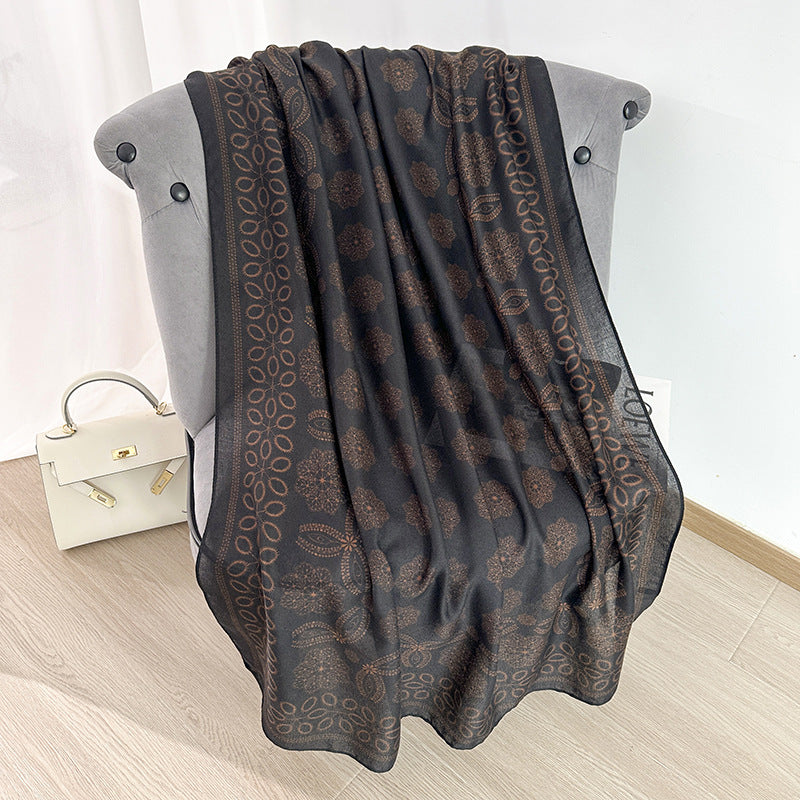Black Floral Digital Printed Winter Viscose Scarf