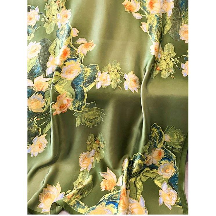 Green Floral Printed Silk Scarf