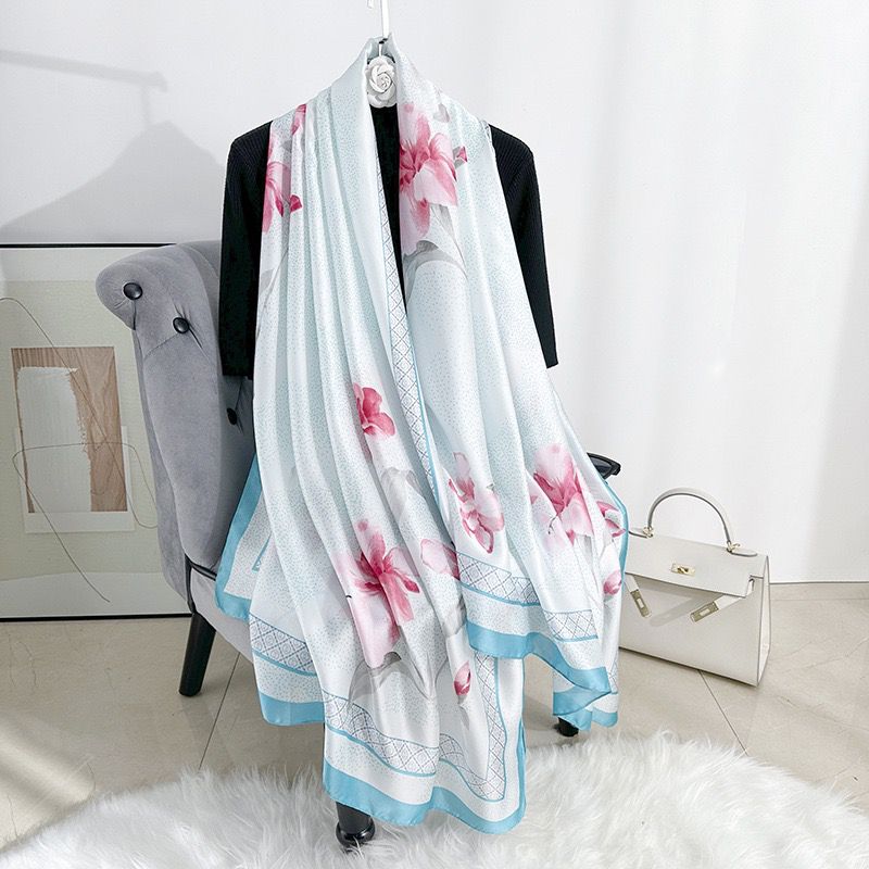 Teal Zahra Printed Silk Scarf Summer Edition 26'