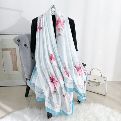 Teal Zahra Printed Silk Scarf Summer Edition 26'