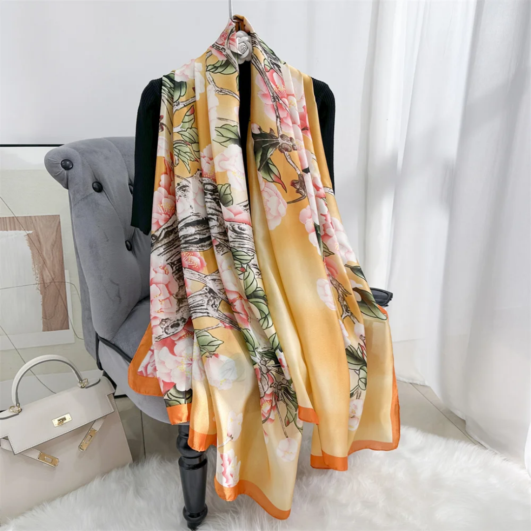 Tulip Yellow Printed Silk Scarf