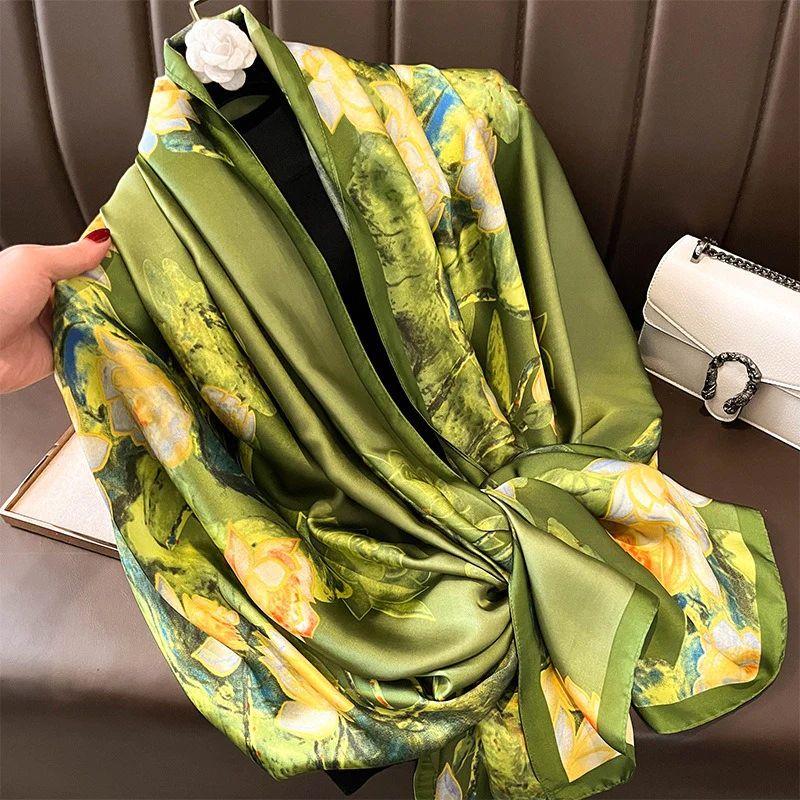 Green Floral Printed Silk Scarf