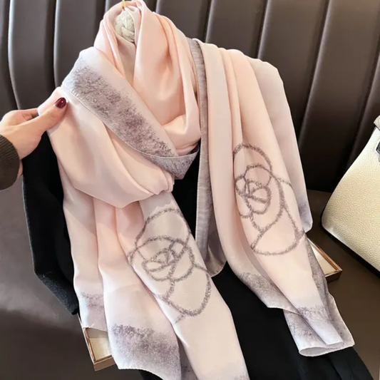 Faded Peach Blume Printed Silk Scarf