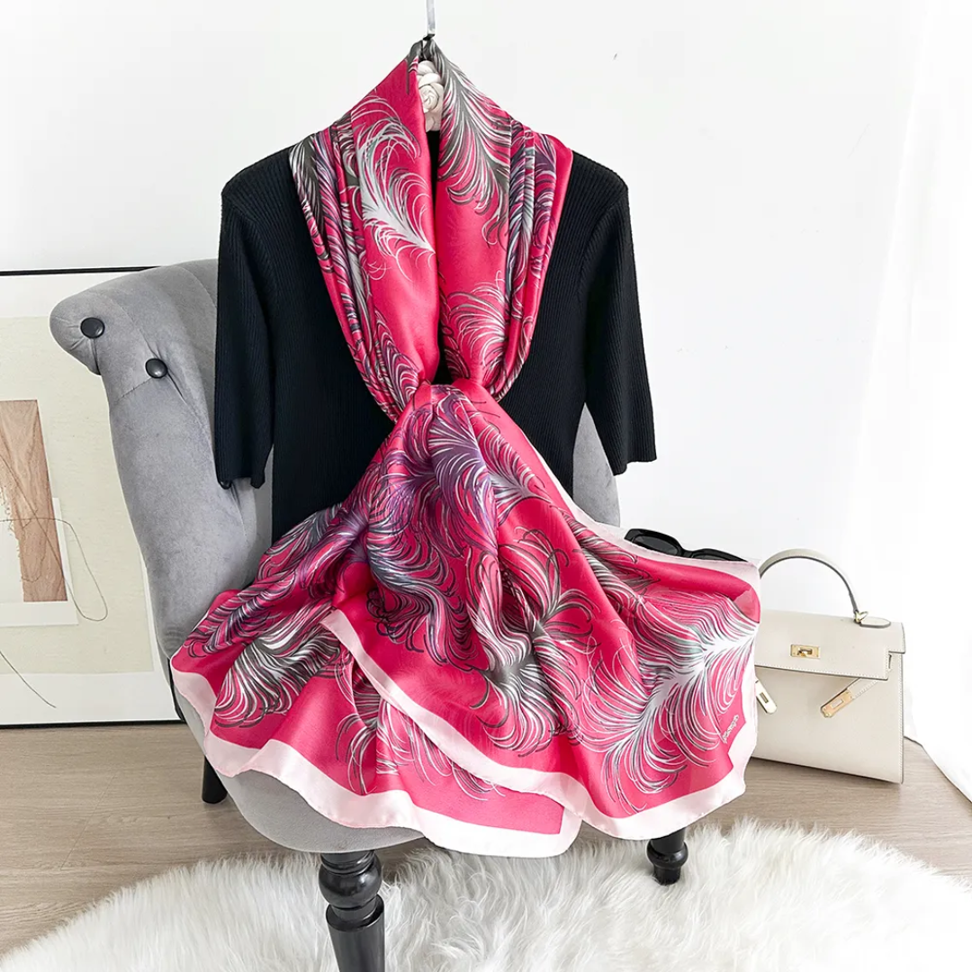Ostrich Feathers Pink Silk Scarf