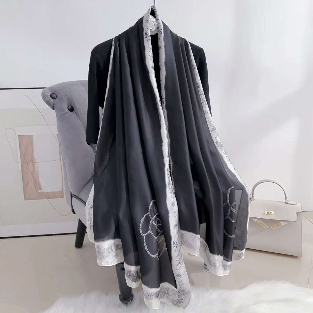 Faded Black Blume Printed Silk Scarf