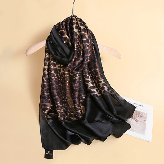 Black Cheetah Printed Silk Scarf