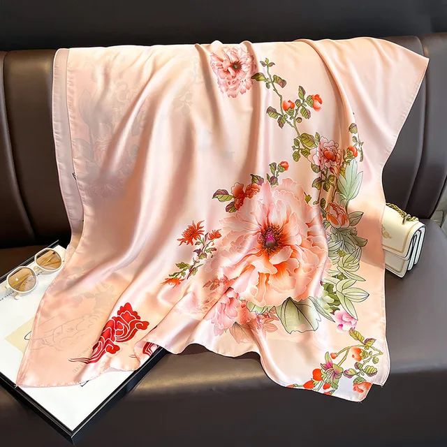 Pink Autumn Breeze Printed Silk Scarf