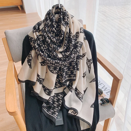 C Roses Black White Printed Viscose Scarf