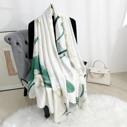 Blooming Lotus White Silk Scarf