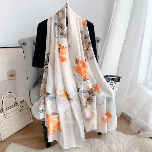 Orange Autumn Printed Silk Scarf