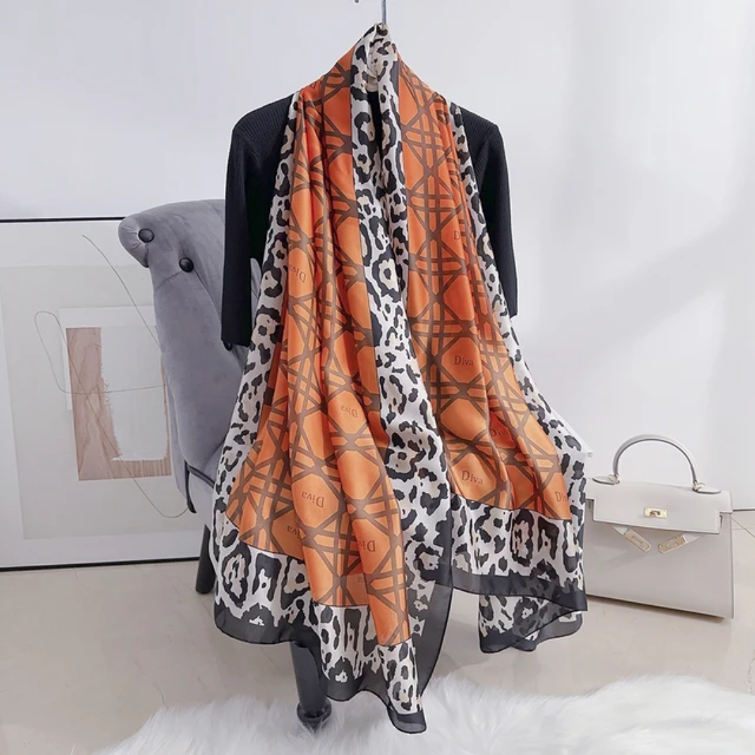 Orange Animal D Printed Silk Scarf Summer Edition 26'