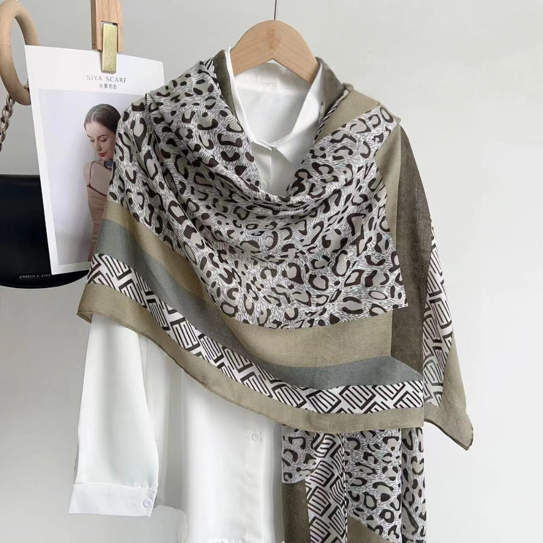 Sage Chain Cheetah Printed Viscose Scarf