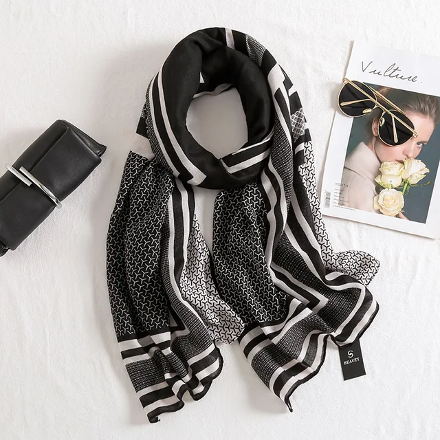 Blacke Check Brand Print Viscose Scarf