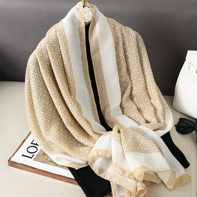 Beige Mesh Printed Viscose Scarf