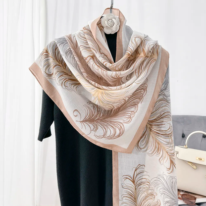 Ostrich Feather Printed Viscose Scarf
