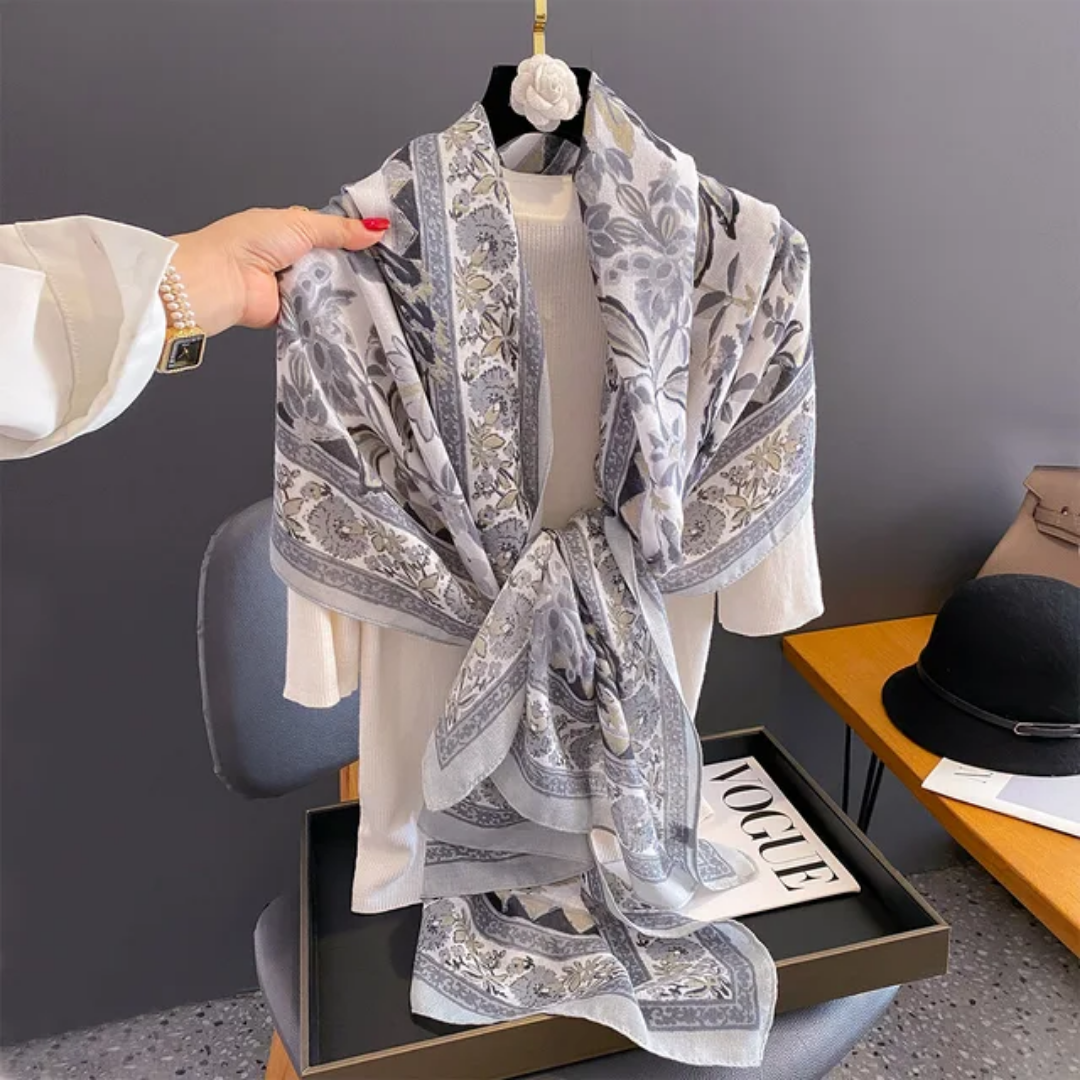 Iris Silver Printed Viscose Scarf