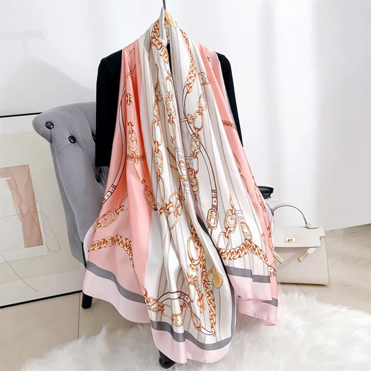 G Chain Peach Printed Silk Scarf