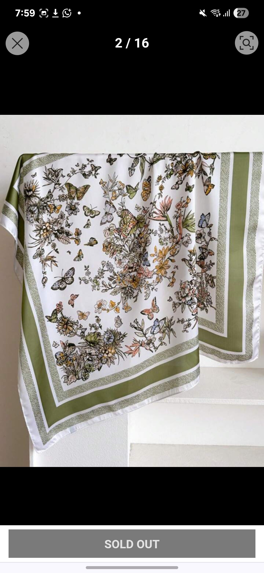 CD Butterfly Print Silk Square Scarves 70 CM