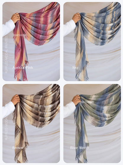 Smoke Tie Dye Ruffled Modal Printed Hijabs