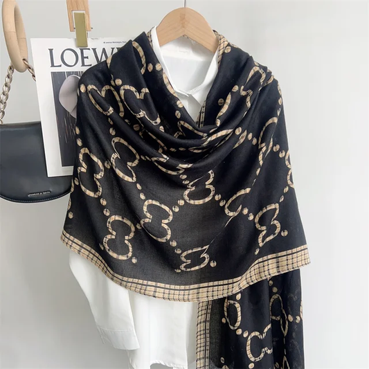 CC Black Printed Viscose Scarf