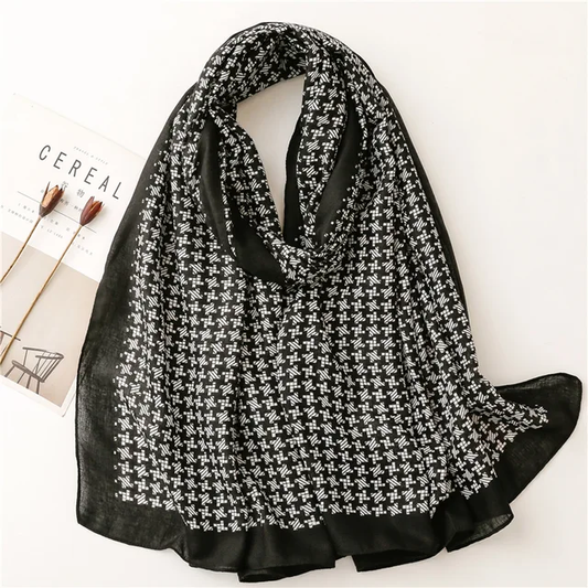 Black Tiny Check Printed Viscose Scarf