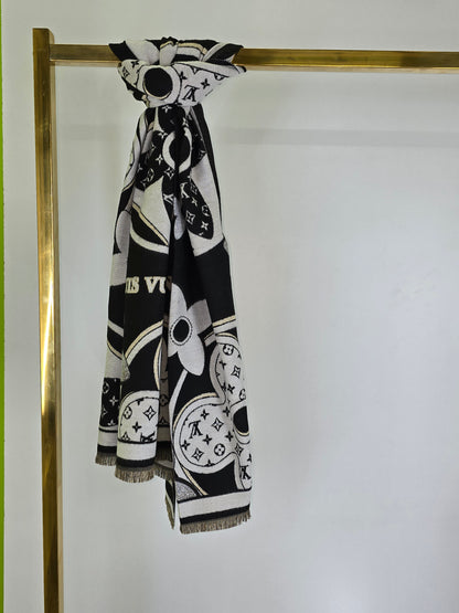 Flow R Black White Brand Printed Winter Shawls