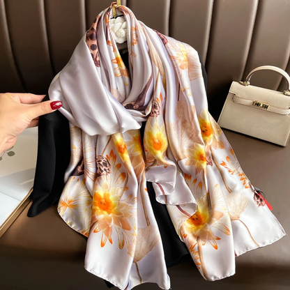 Enchanted Silver Printed Silk Scarf