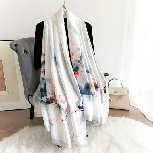 Sail Silver Printed Silk Scarf