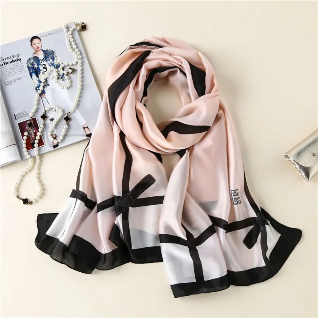 Peach Square Printed Silk Scarf