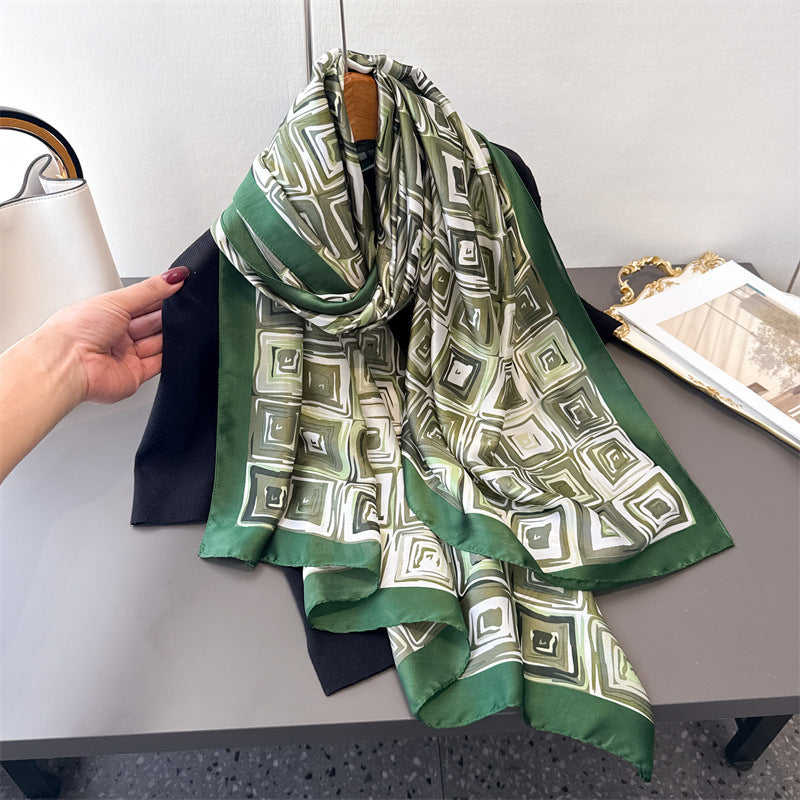 Green Grid Printed Silk Scarf Summer Edition 26'