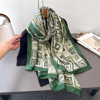Green Grid Printed Silk Scarf Summer Edition 26'