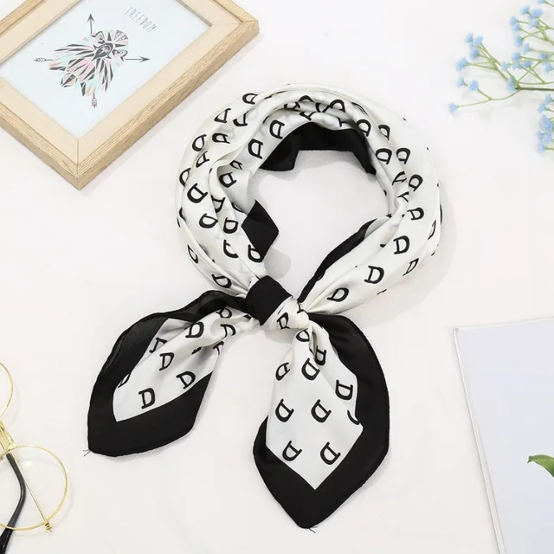 D Cream Print Silk Square Scarves 70 CM