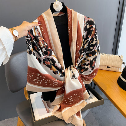 Rust Animal Printed Winter Viscose Scarf