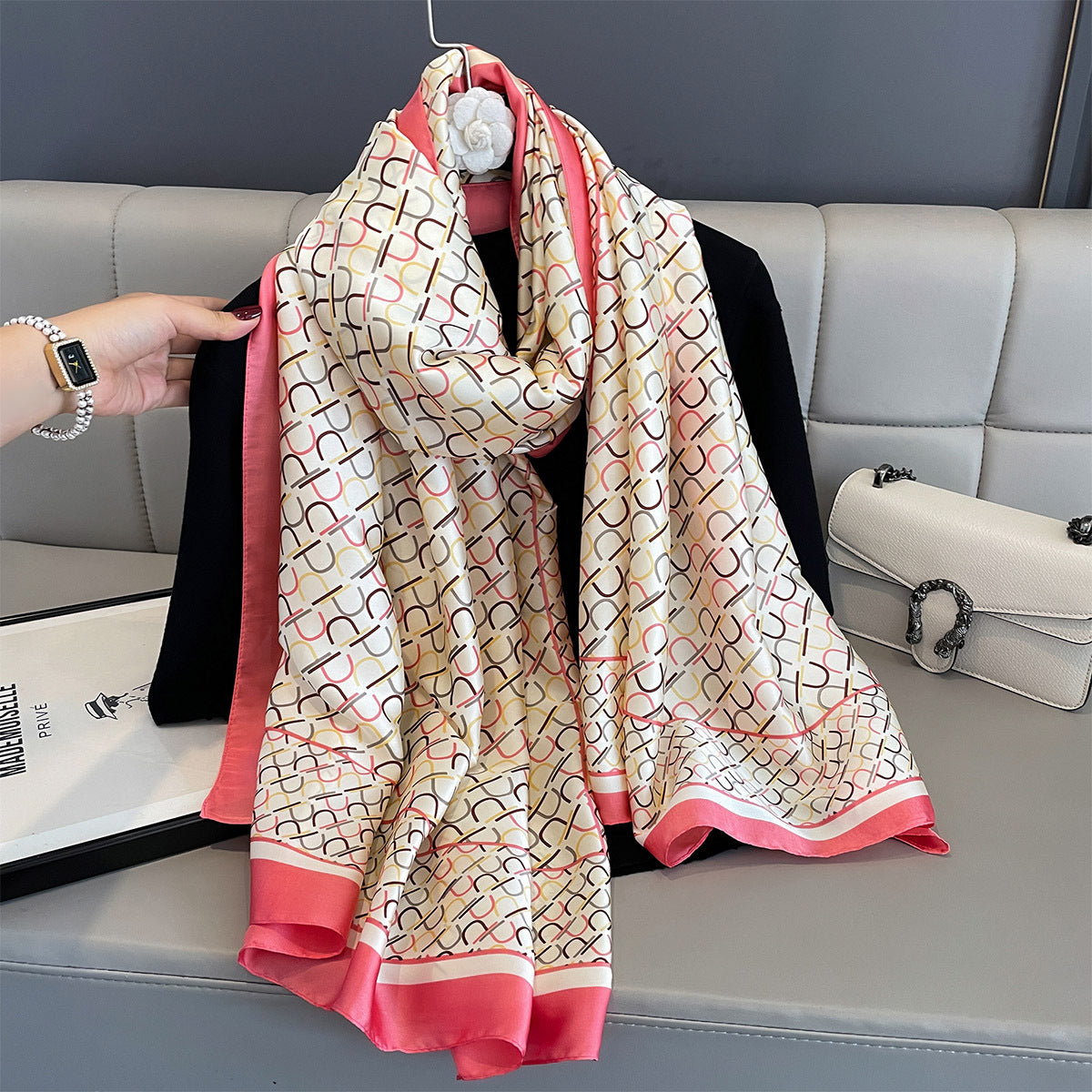 Tara  Peach Printed Silk Scarf Summer Edition 26'