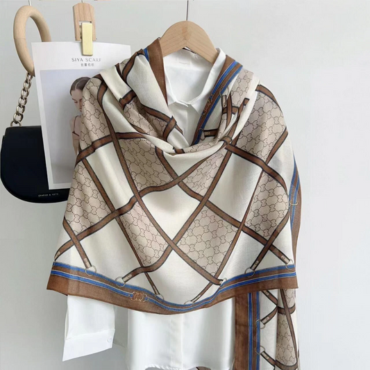 Brown Geometric Grace Printed Viscose Scarf